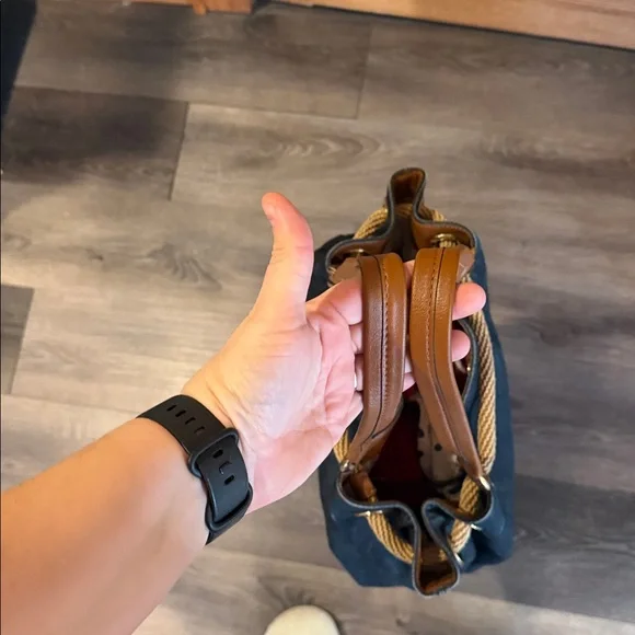 Michael Kors Denim and Tan Shoulder Bucket Bag EUC